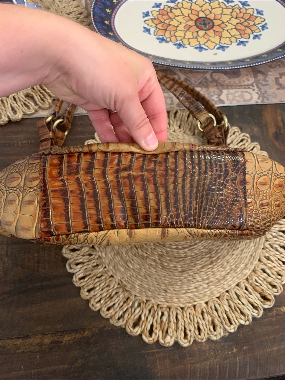 Brahmin Tan and Brown Croc-Embossed Leather Tote - Picture 4 of 12